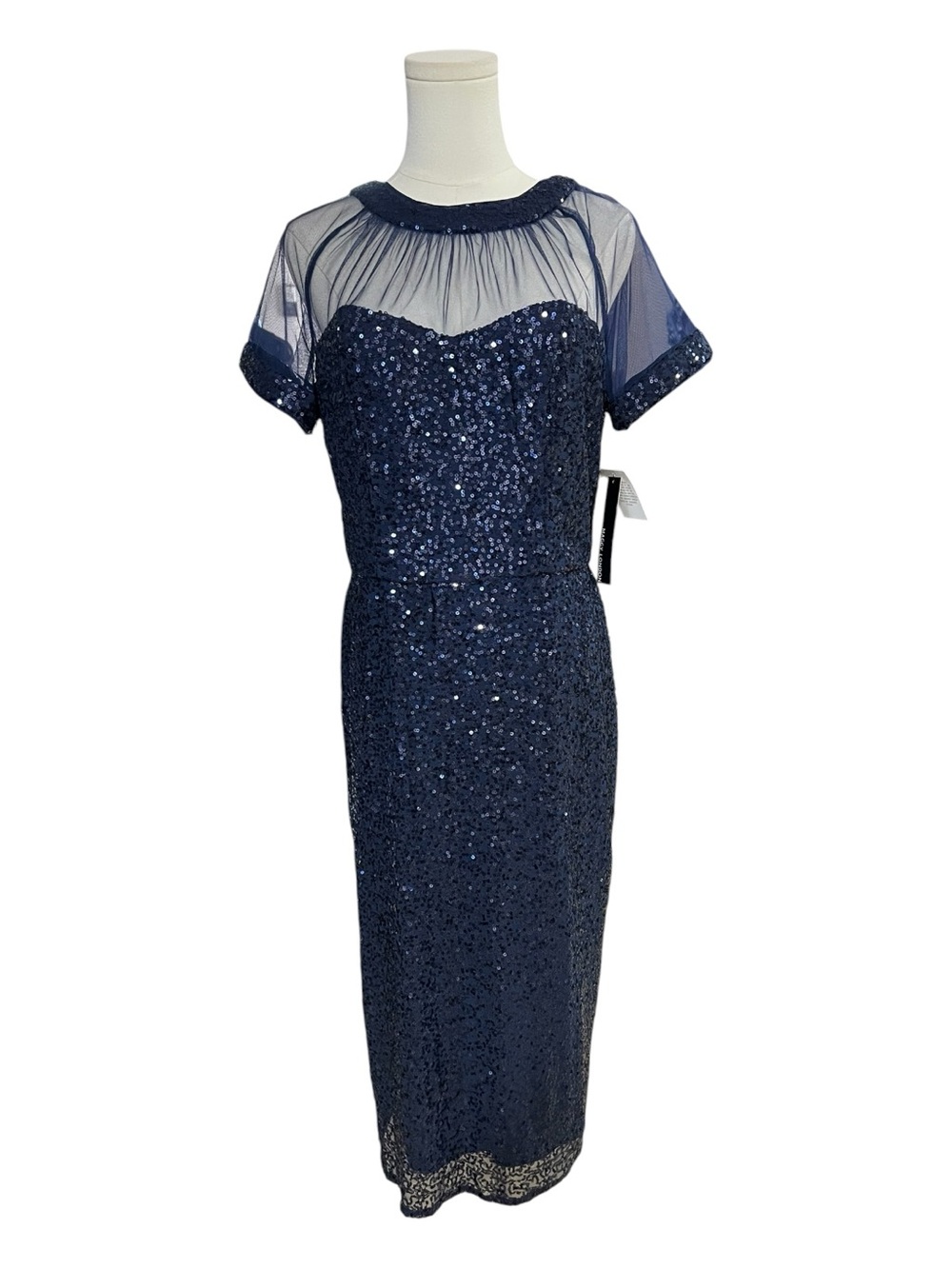 🆕 NWT Maggy London Illusion Sequin Sheath Midi Dress | Size 10